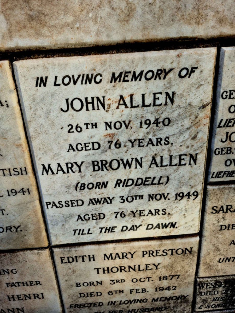 ALLEN John -1940 & Mary Brown RIDDELL -1949