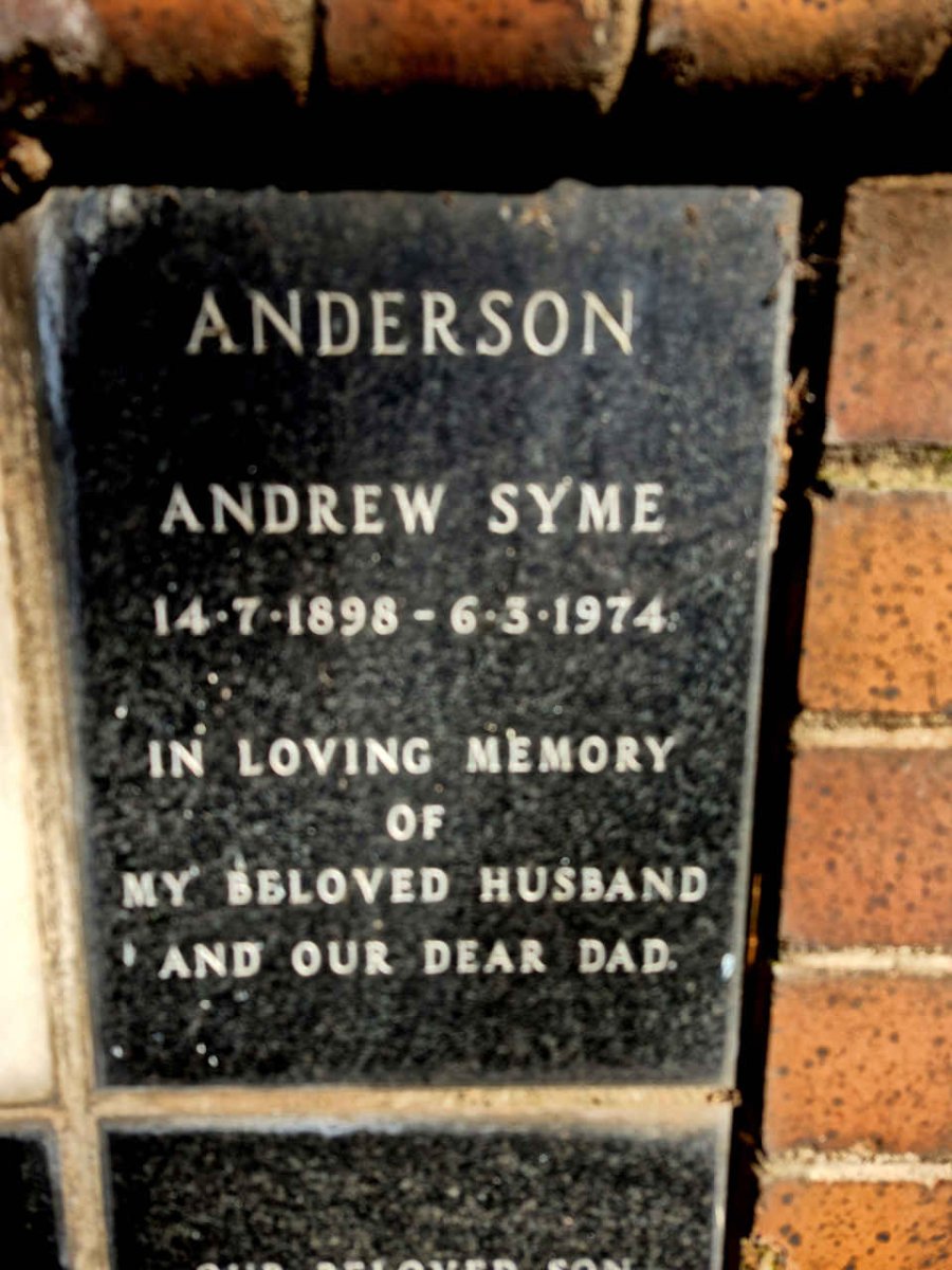 ANDERSON Andrew Syme 1898-1974