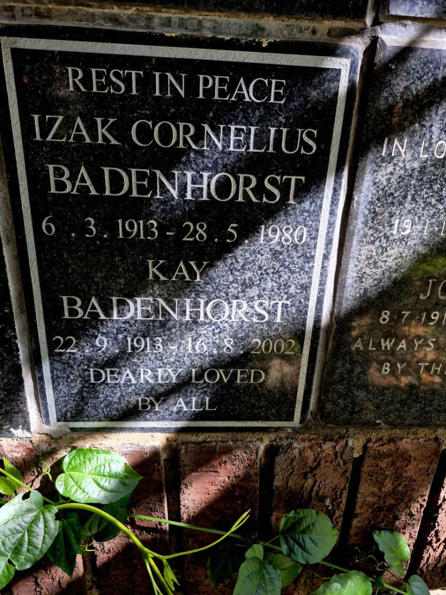 BADENHORST Izak Cornelius 1913-1980 & Kay 1913-2002