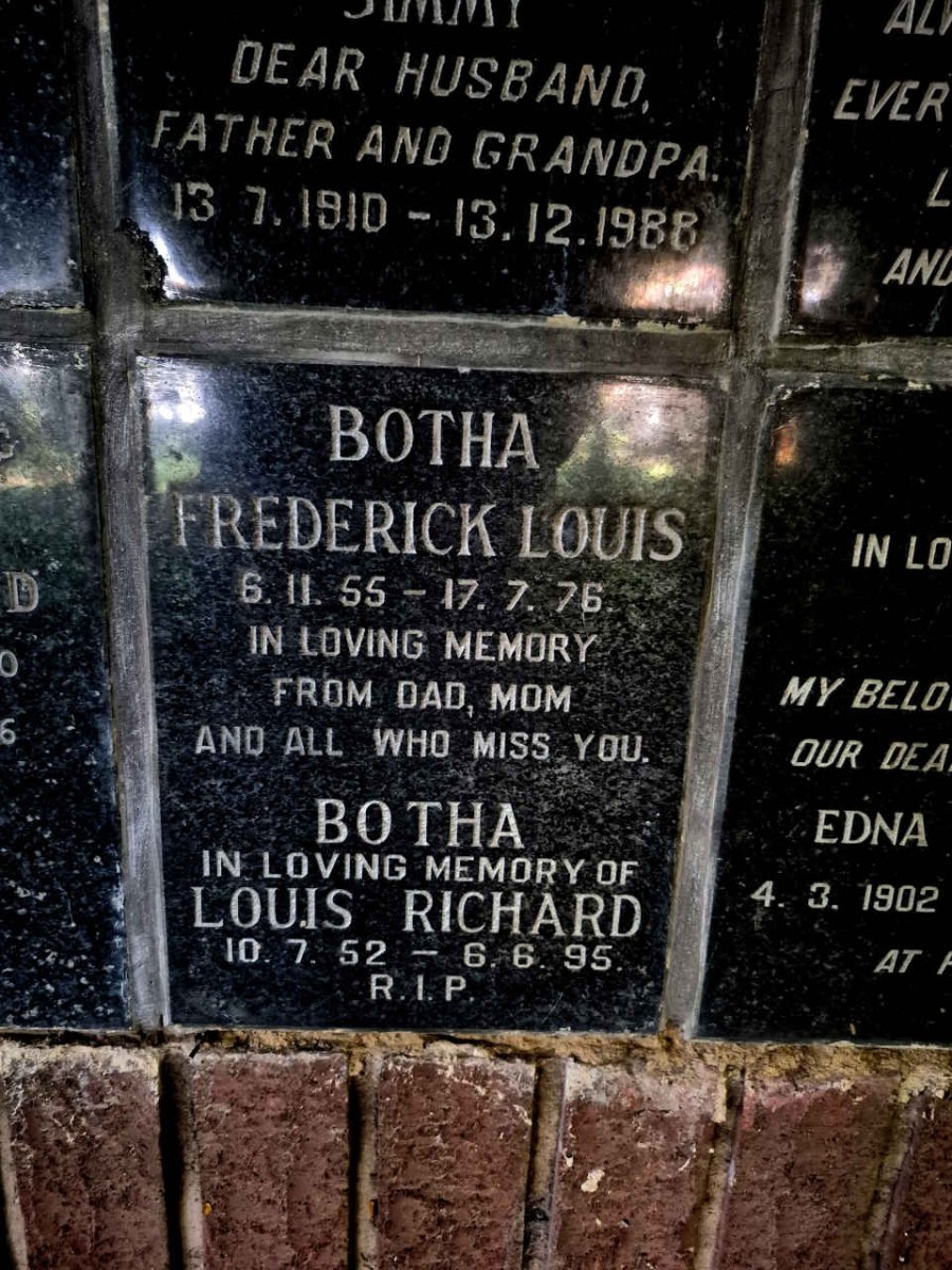 BOTHA Louis Richard 1952-1995 :: BOTHA Frederick Louis 1955-1976