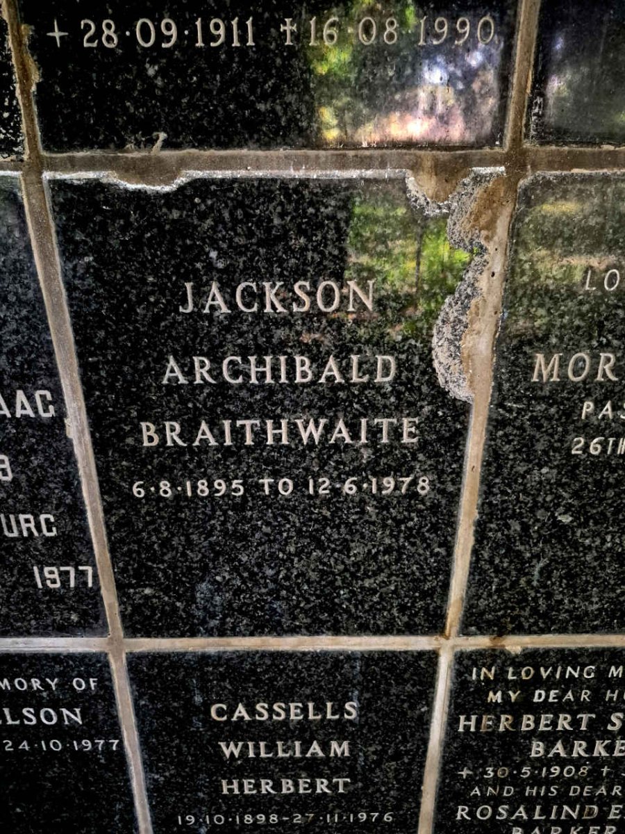 BRAITHWAITE Jackson Archibald 1895-1978