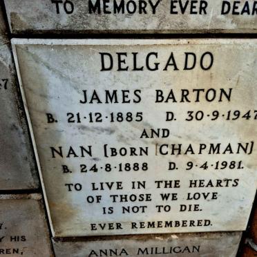 DELGADO James Barton 1885-1947 & Nan CHAPMAN 1888-1981