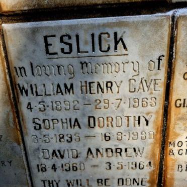ESLICK William Henry Cave 1892-1963 & Sophia Dorothy 1895-1980 :: ESLICK David Andrew 1960-1964