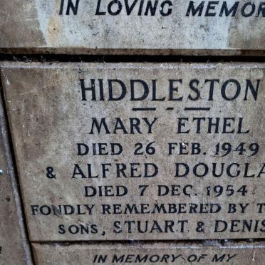 HIDDLESTON Alfred Douglas -1954 & Mary Ethel -1949