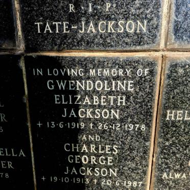 JACKSON Charles George 1913-1987 & Gwendoline Elizabeth 1919-1978