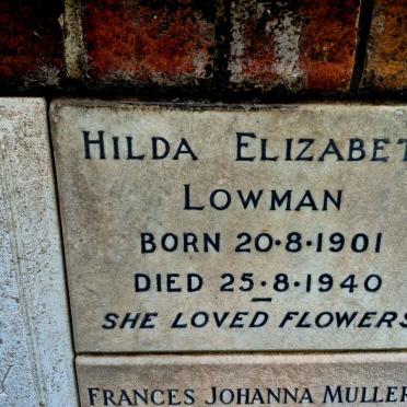 LOWMAN Hilda Elizabeth 1901-1940