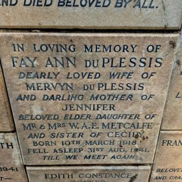 PLESSIS Fay Ann, du 1918-1941