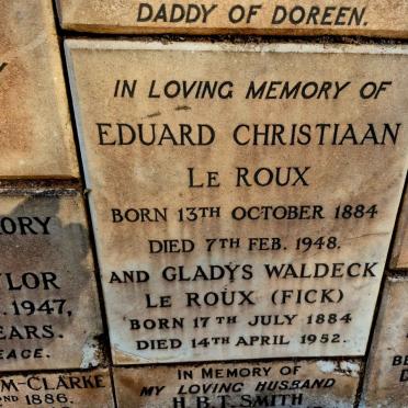 ROUX Eduard Christiaan, le 1884-1948 & Gladys Waldeck FICK 1884-1952