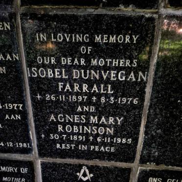 ROBINSON Agnes Mary 1891-1985 :: FARRALL Isobel Dunvegan 1897-1976
