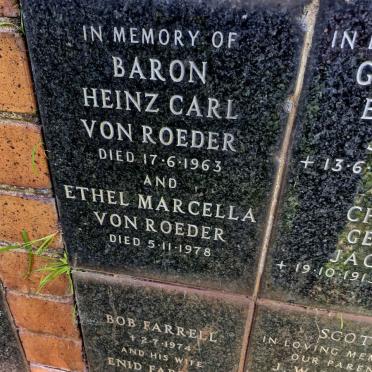 ROEDER Baron Heinz Carl, von -1963 & Ethel Marcella -1978
