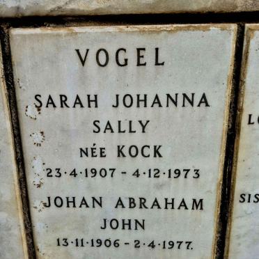VOGEL Johan Abraham John 1906-1977 & Sarah Johanna Sally KOCK 1907-1973