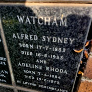 WATCHAM Alfred Sydney 1883-1933 & Adeline Rhoda 1884-1972