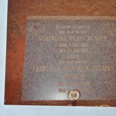 BENDER Gertruida Maria nee LUTTIG 1858-1927 :: BENDER Frederick Hendrick Jacobus 1889-1911