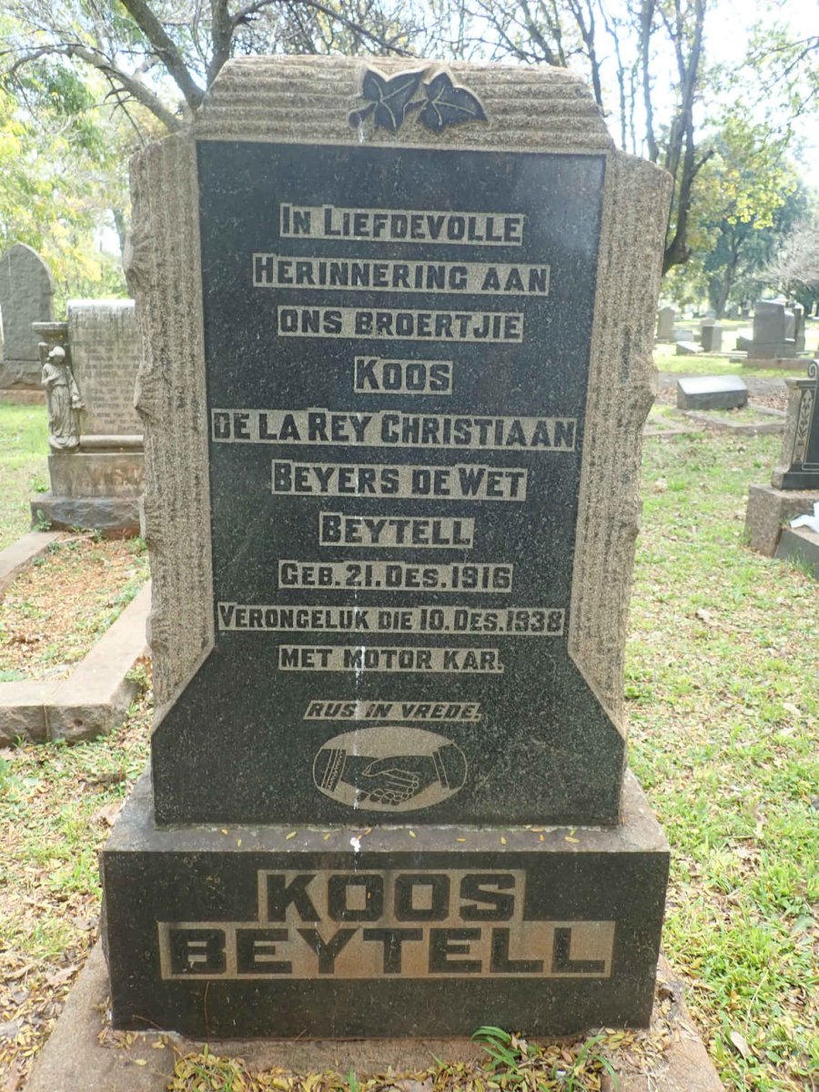 BEYTELL Koos De La Rey Christiaan Beyers De Wet 1916-1938