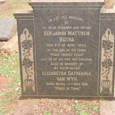 BOTHA Benjamin Matthew -1942 :: VAN WYK Elizabeth Catherina nee BOTHA -1919