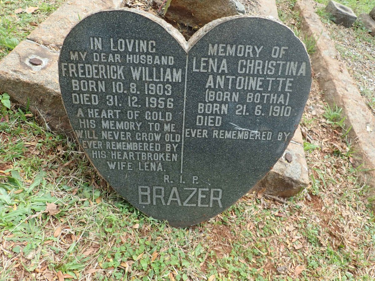 BRAZER Frederick William 1903-1956 &amp; Lena Christina Antoinette BOTHA 1910-