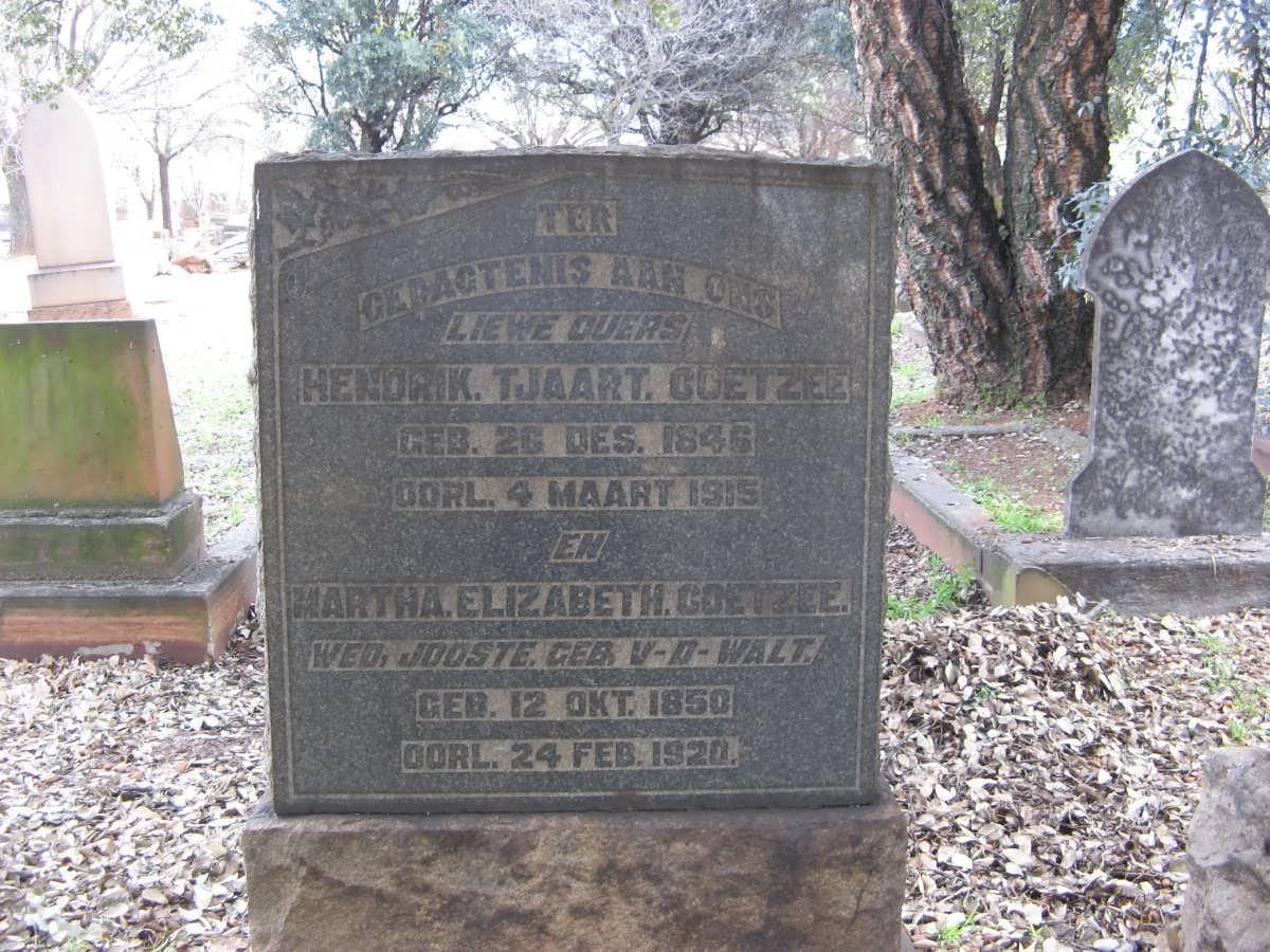 COETZEE Hendrik Tjaart 1846-1915 &amp; Martha Elisabeth JOOSTE nee V.D. WALT 1850-1920