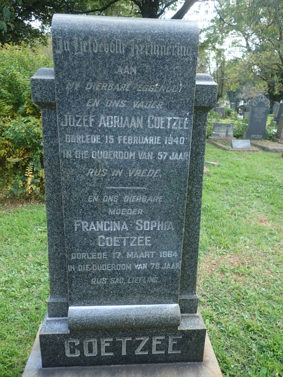 COETZEE Jozef Adriaan -1940 &amp; Francina Sophia -1964
