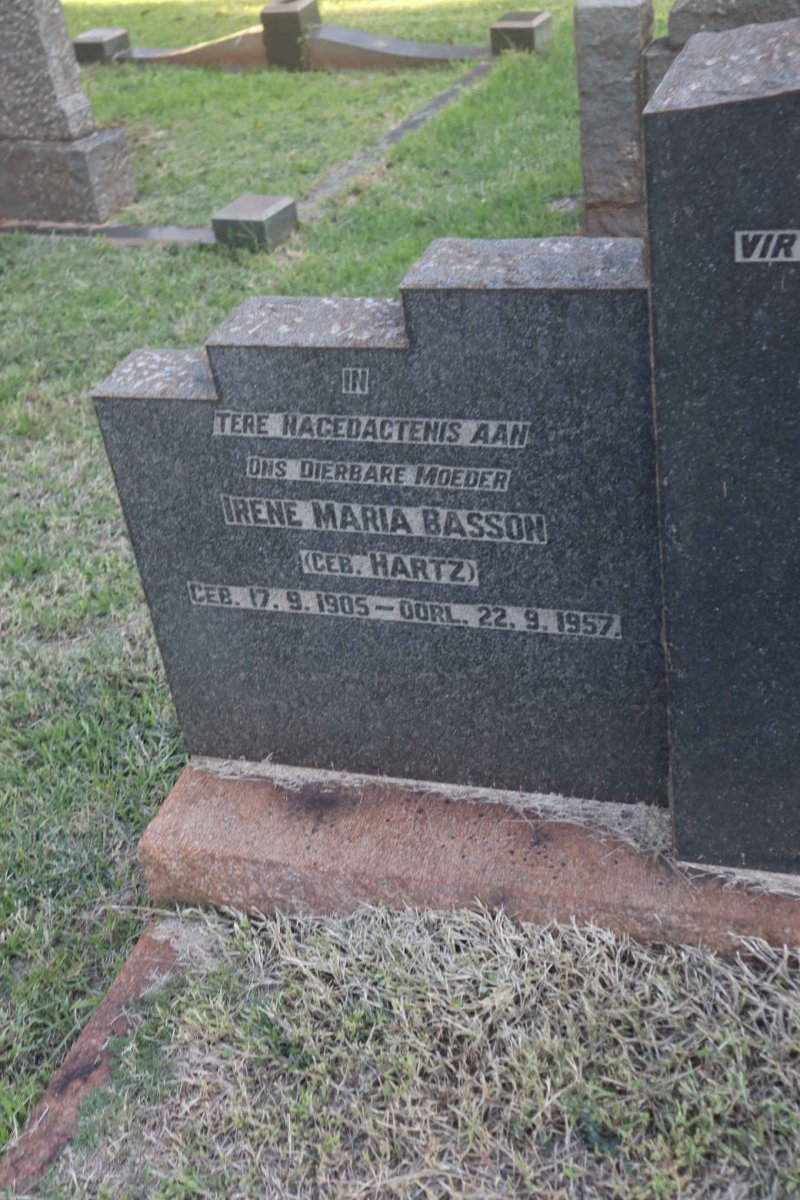 HARTZ Hans Albert -1944 &amp; Violet Grace 1969 :: BASSON Irene Maria nee HARTZ 1905-1957