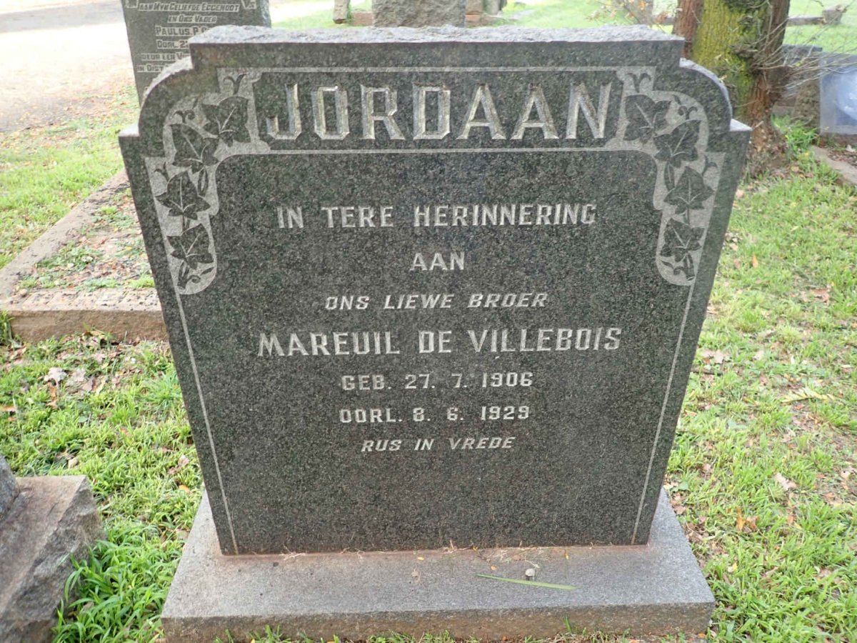 JORDAAN Mareuil De Villiers 1906-1929