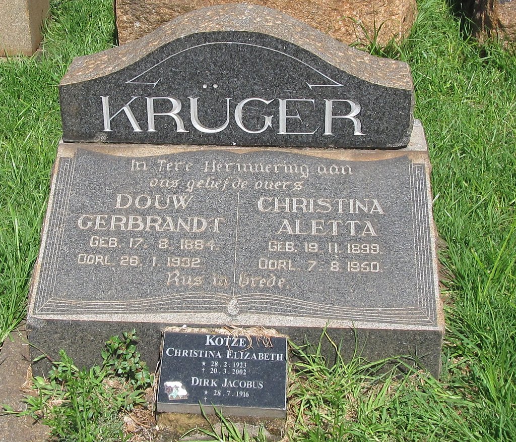 KRUGER Douw Gerbrandt 1884-1932 &amp; Christina Aletta 1899-1950 :: KOTZE Dirk Jacobus 1916- &amp; Christina Elizabeth 1921-2002