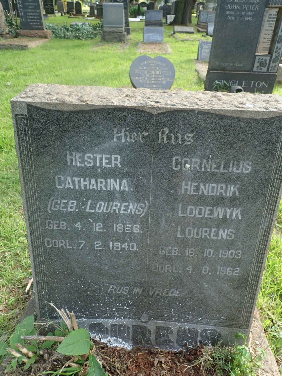 LOURENS Hester Catharina nee LOURENS 1866-1940 :: LOURENS Cornelius Hendrik Lodewyk 1903-1962