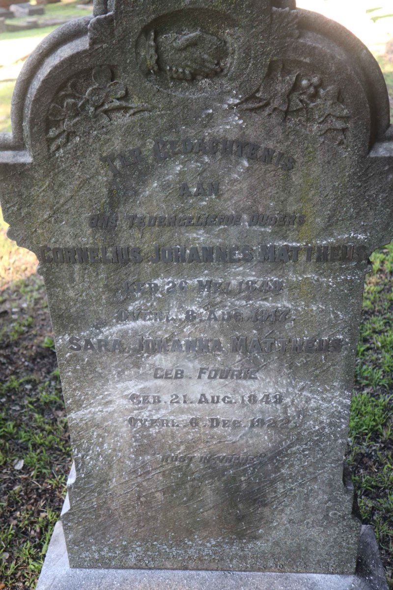 MATTHEUS Cornelius Johannes 1849-1917 &amp; Sara Johanna FOURIE 1849-1922