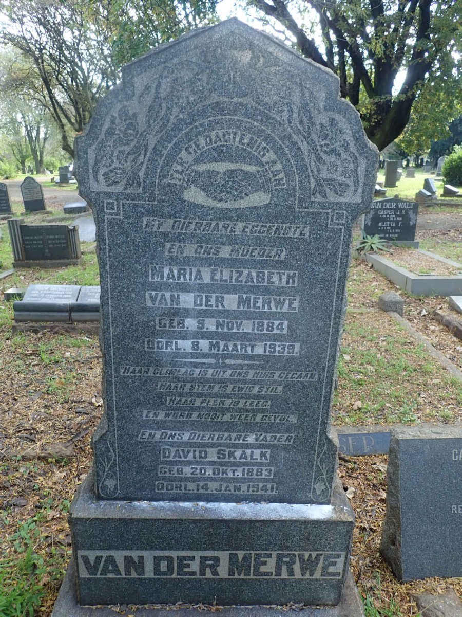 MERWE David Skalk, van der 1883-1941 &amp; Maria Elizabeth 1884-1939