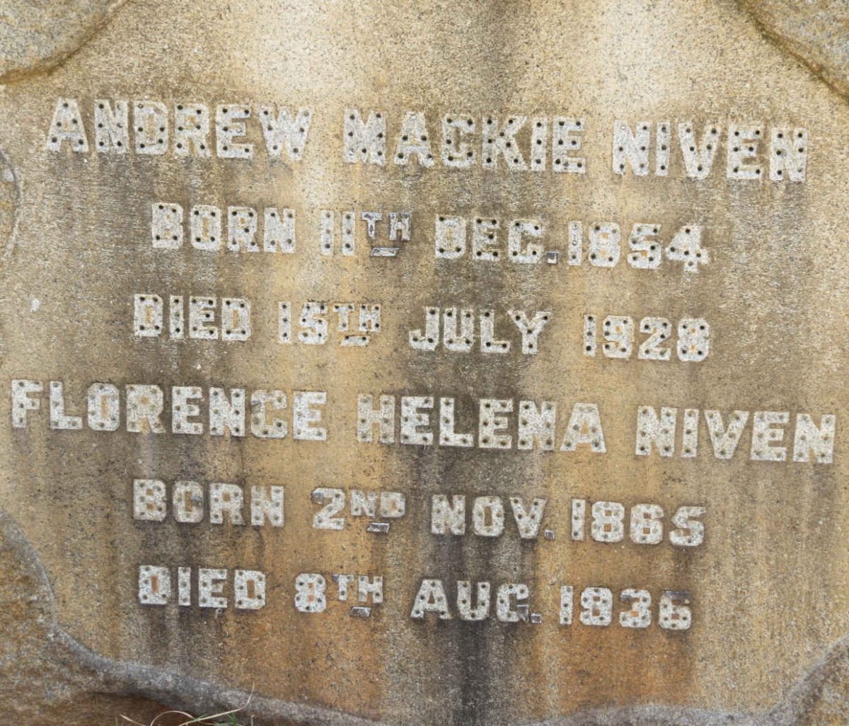 NIVEN Andrew Mackie 1854-1928 &amp; Florence Helena 1865-1936