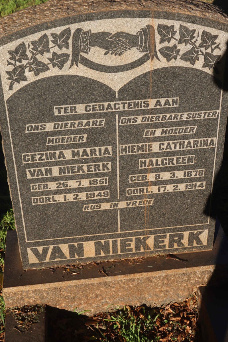 NIEKERK Gezina Maria, van 1851-1949 :: HALGREEN Miemie Catharina 1878-1914