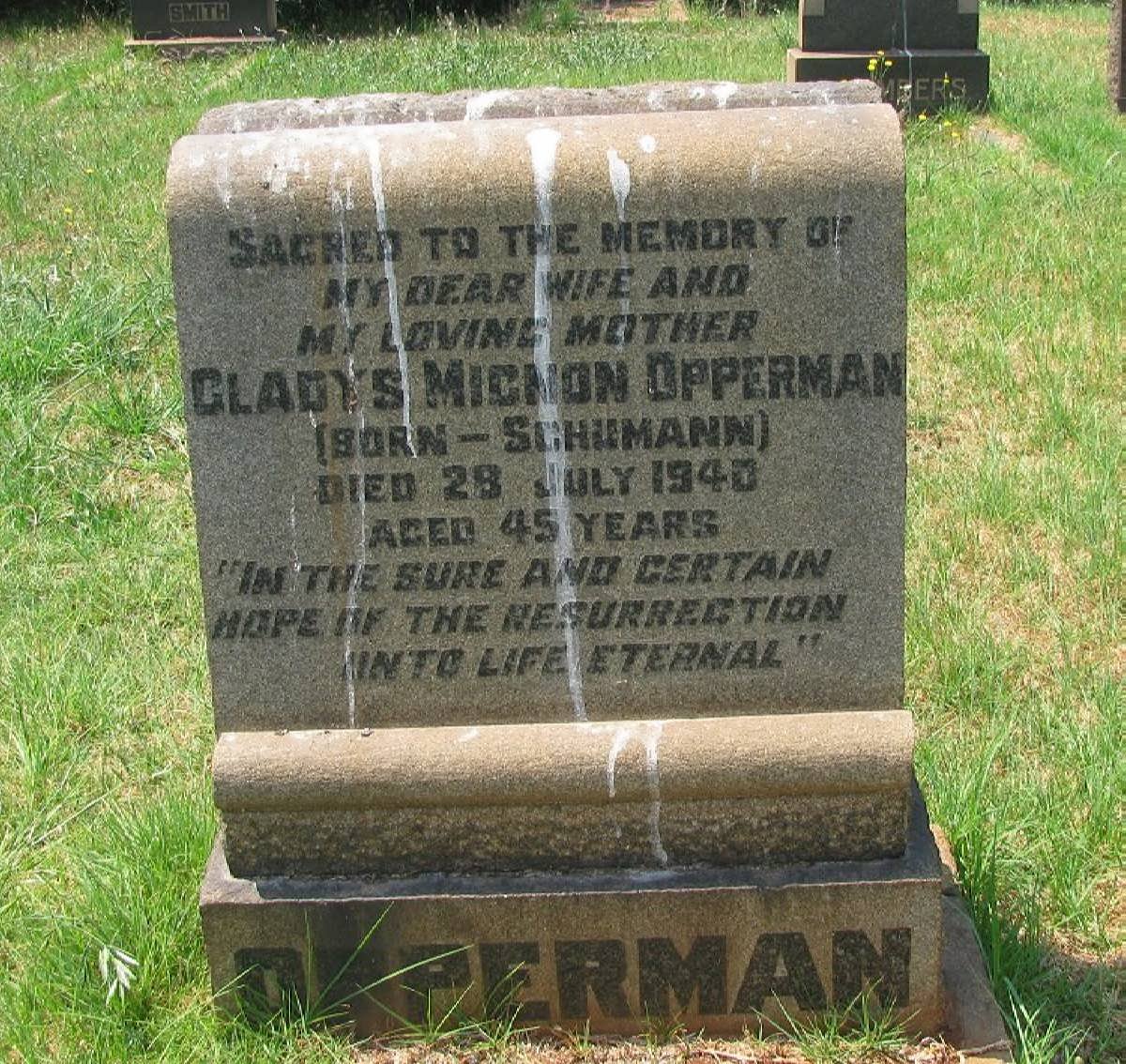 OPPERMAN Gladys Mignon nee SCHUMANN -1940