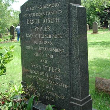 PEPLER Daniel Joseph 1868-1918 &amp; Anna DE VILLIERS 1873-1946