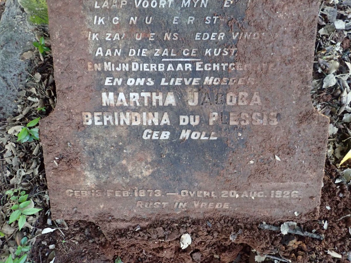PLESSIS Martha Jacoba Berindina, du nee MOLL 1873-1926 :: DU PLESSIS John Petrus 1892-1915