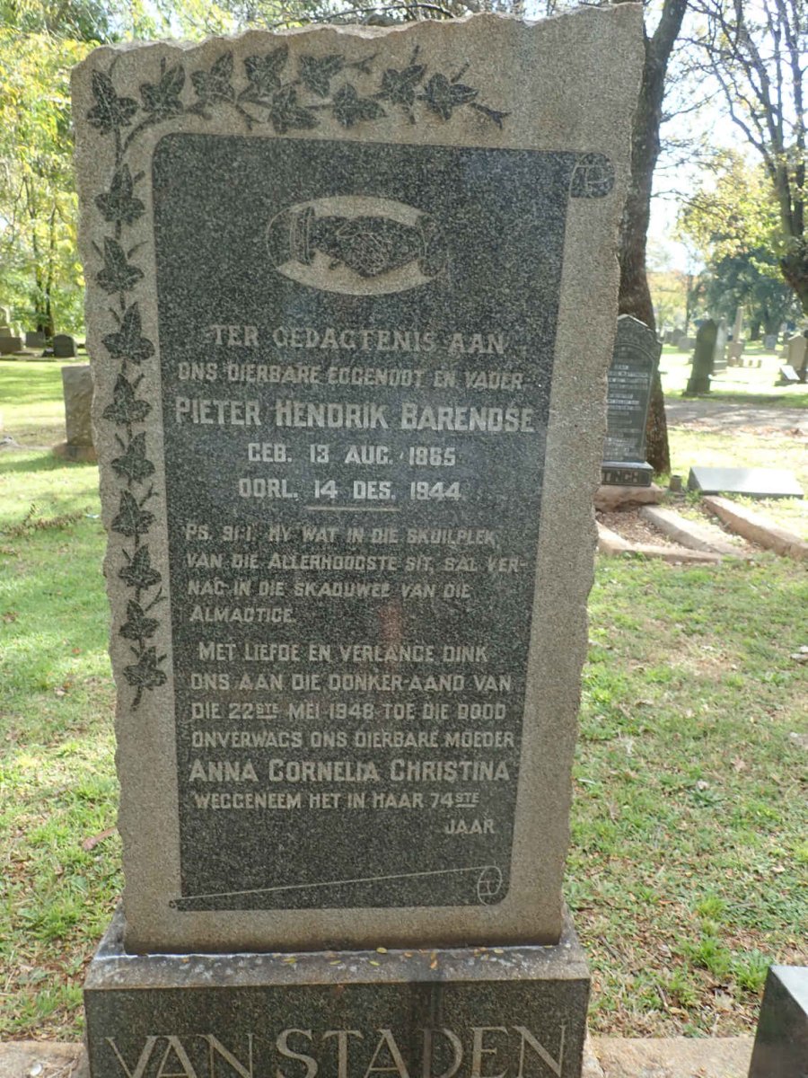 STADEN Pieter Hendrik Barendse, van 1865-1944 &amp; Anna Cornelia Christina -1948