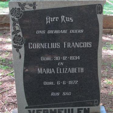 VERMEULEN Cornelius Francois -1934 &amp; Maria Elizabeth -1972