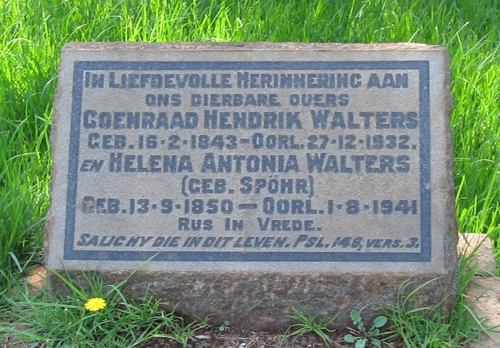 WALTERS Coenraad Hendrik 1843-1932 &amp; Helena Antonia SPOHR 1850-1941
