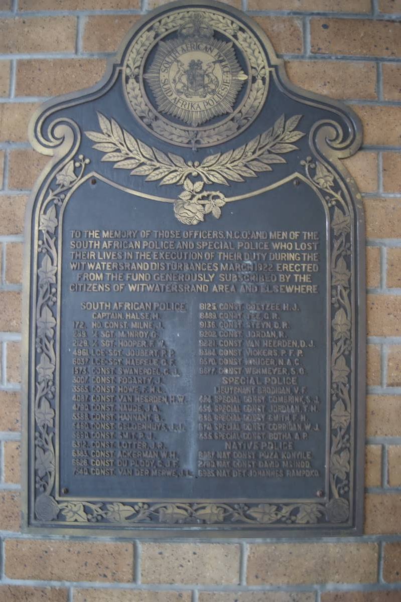 3. Memorial South African Police Witwatersrand disturbances March 1922