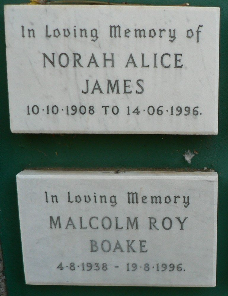 JAMES Norah Alice 1908-1996 :: BOAKE Malcolm Roy 1938-1996