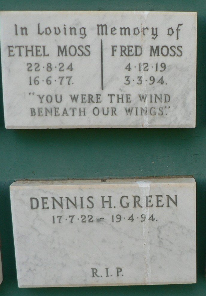 MOSS Fred 1919-1994 &amp; Ethel 1924-1977 :: GREEN Dennis H. 1922-1994