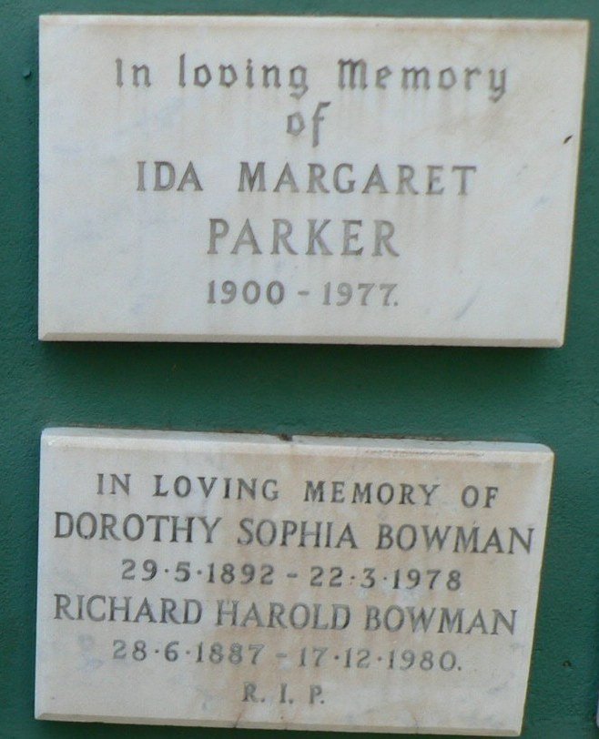 PARKER Ida Margaret 1900-1977 :: BOWMAN Richard Harold 1887-1980 &amp; Dorothy Sophia 1892-1978