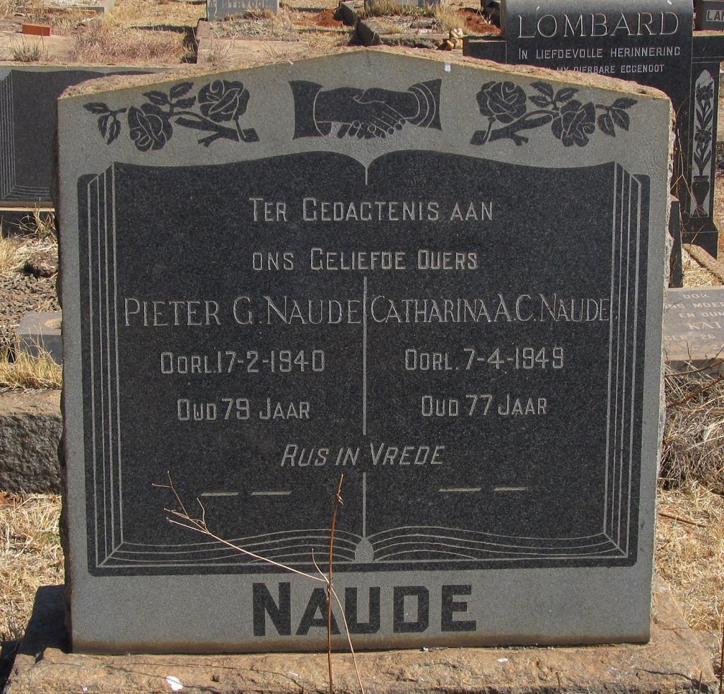 NAUDE Pieter G. -1940 &amp; Catharina A.C. -1949