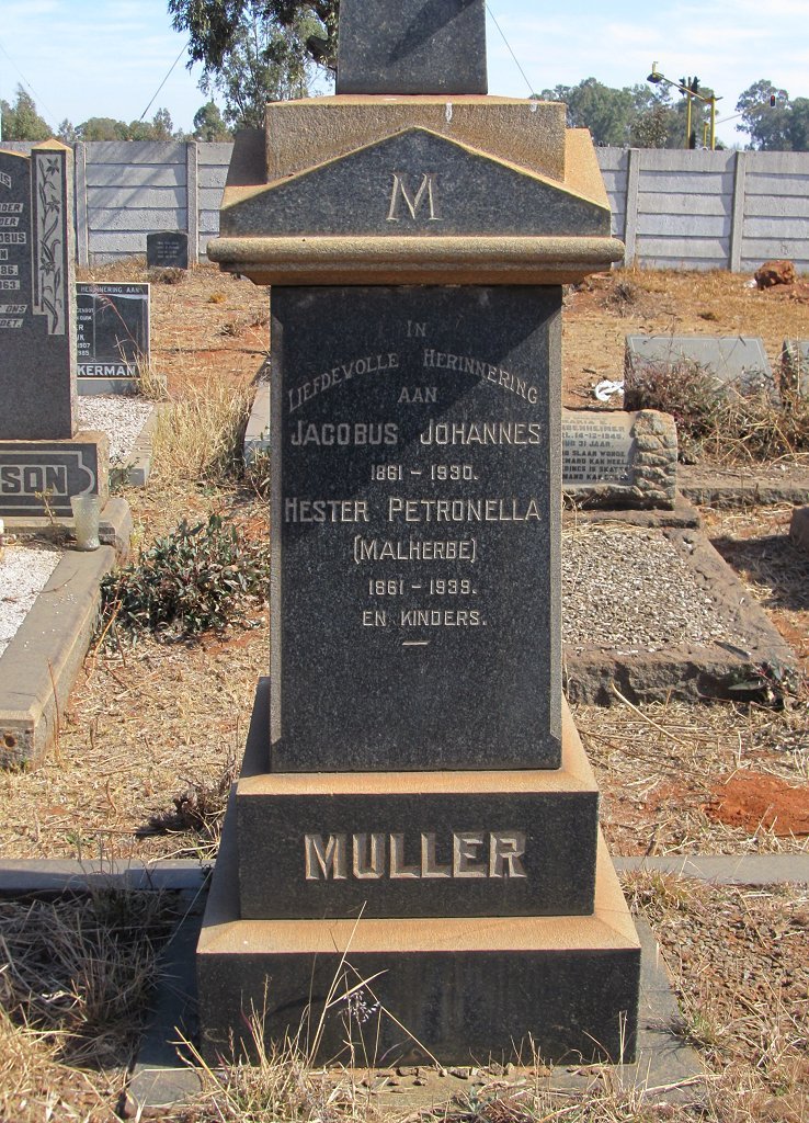 MULLER Jacobus Johannes 1861-1930 &amp; Hester Petronella MALHERBE 1861-1939