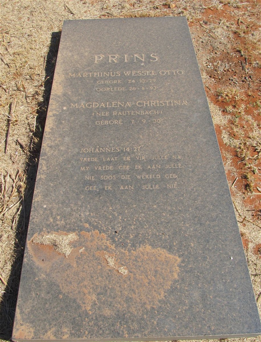 PRINS Marthinus Wessel Otto 1929-1993 &amp; Magdalena Christina RAUTENBACH 1930-