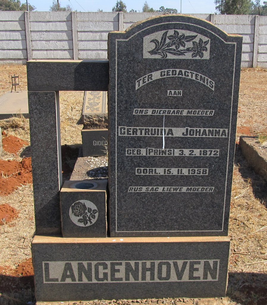 LANGENHOVEN Gertruida Johanna nee PRINS 1872-1958