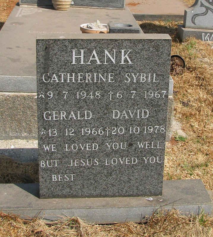 HANK Gerald David 1966-1978 &amp; Catherine Sybil 1948-1967