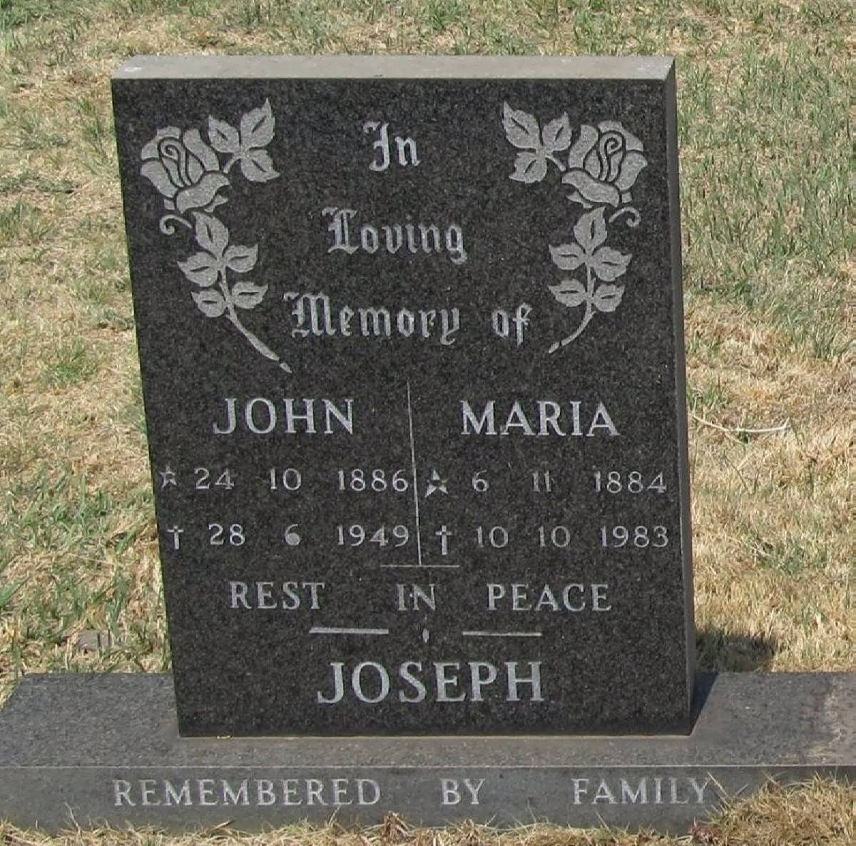 JOSEPH John 1886-1949 &amp; Maria 1884-1983