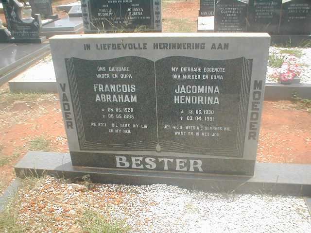 BESTER Francois Abraham 1928-1995 &amp; Jacomina Hendrina 1930-1991