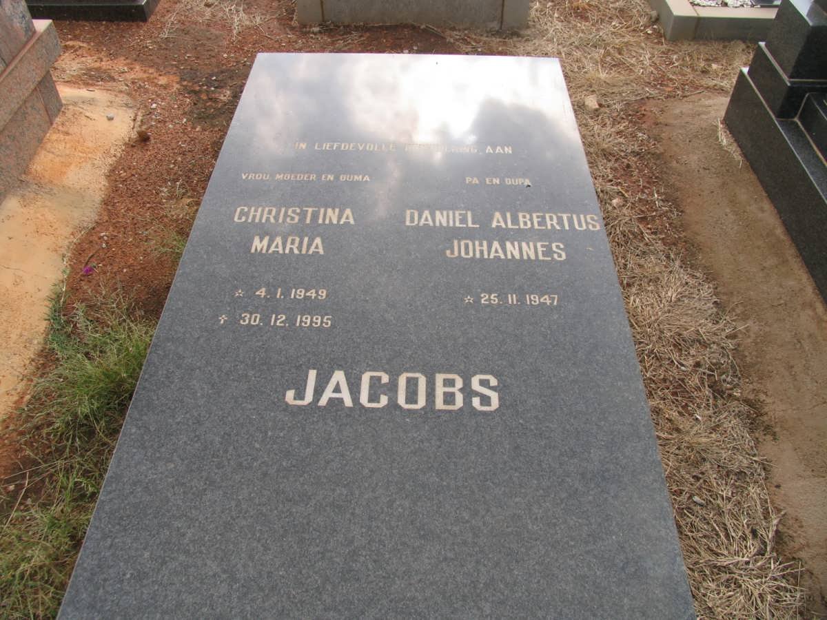 JACOBS Daniel Albertus Johannes 1947-  &amp; Christina Maria 1949-1995