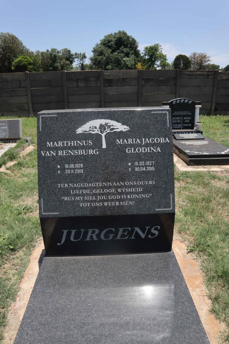 JURGENS Marthinus van Rensburg 1928-2013 & Maria Jacoba Glodina 1927-2015