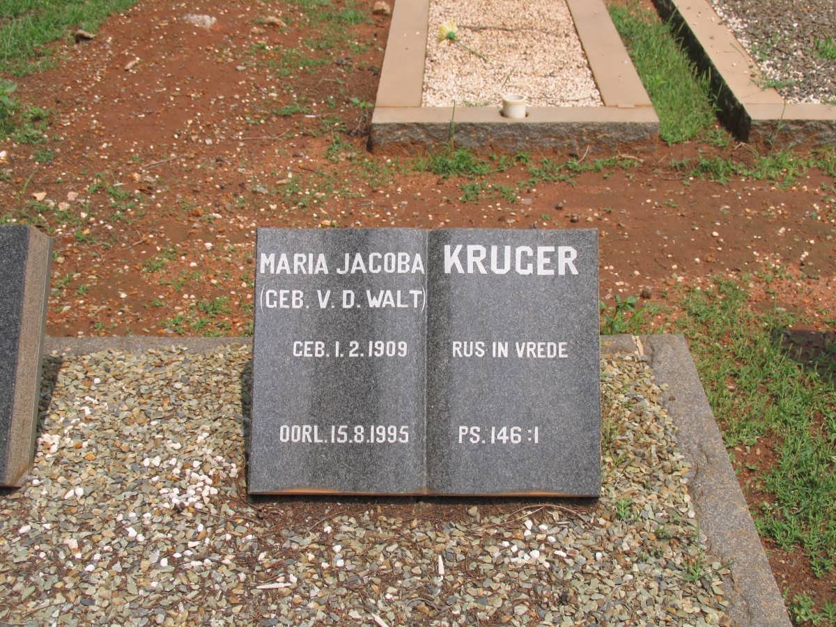 KRUGER Maria Jacoba nee V.D. WALT 1909-1995